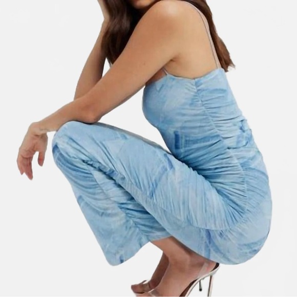 Good American Ruched Mesh Midi Dress In Patchwork - Picture 7 of 7